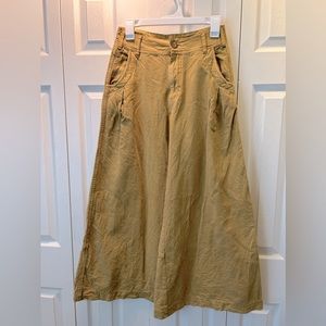 Free People gold linen blend wide leg pants, size 0